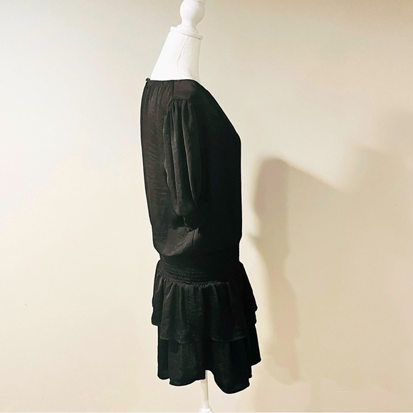 1. State Smocked Waist Tiered Black Mini Dress Short Sleeve Size Medium - Picture 6 of 8